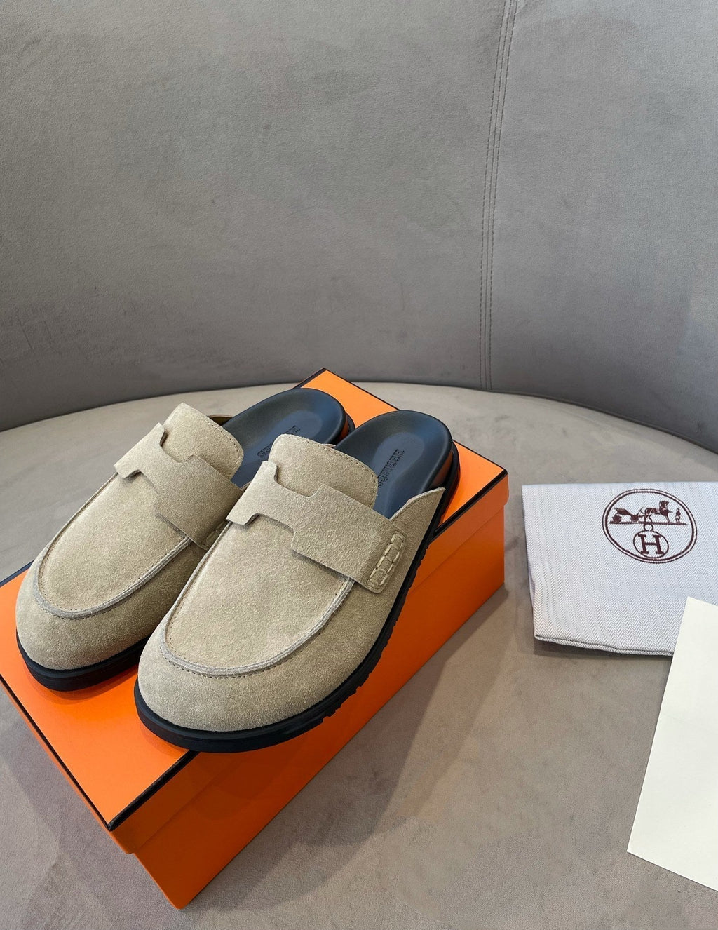 HERMES G0 MULE BEIGE SUEDE