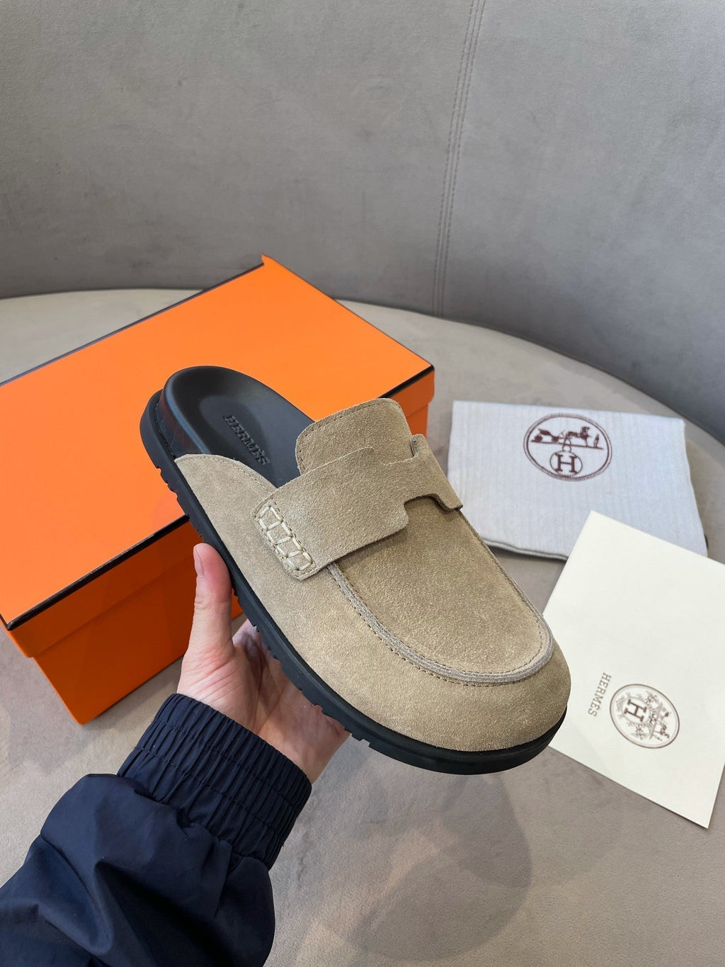 HERMES G0 MULE BEIGE SUEDE