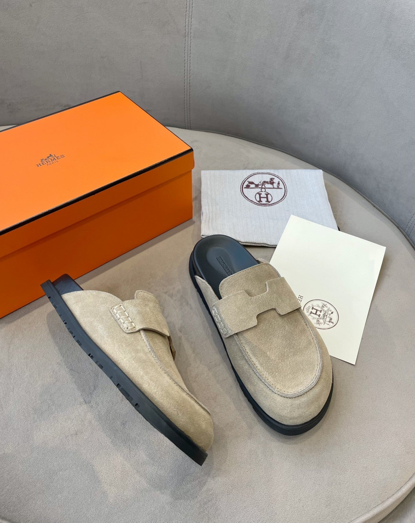 HERMES G0 MULE BEIGE SUEDE