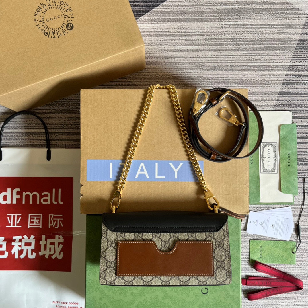 GUCCI PADLOCK 22 SMALL  BAG IN BLACK CALFSKIN AND BEIGE CANVAS