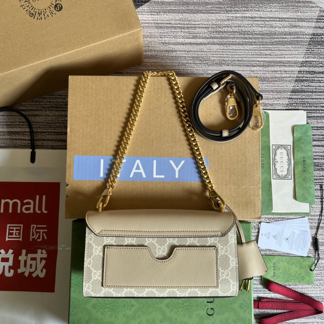 GUCCI PADLOCK 22 SMALL  SHOULDER BAG IN BEIGE CALFSKIN AND CANVAS