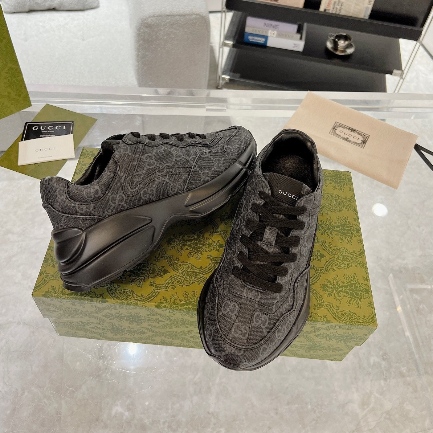 GUCCI 100 RHYTON SNEAKER Ink Black