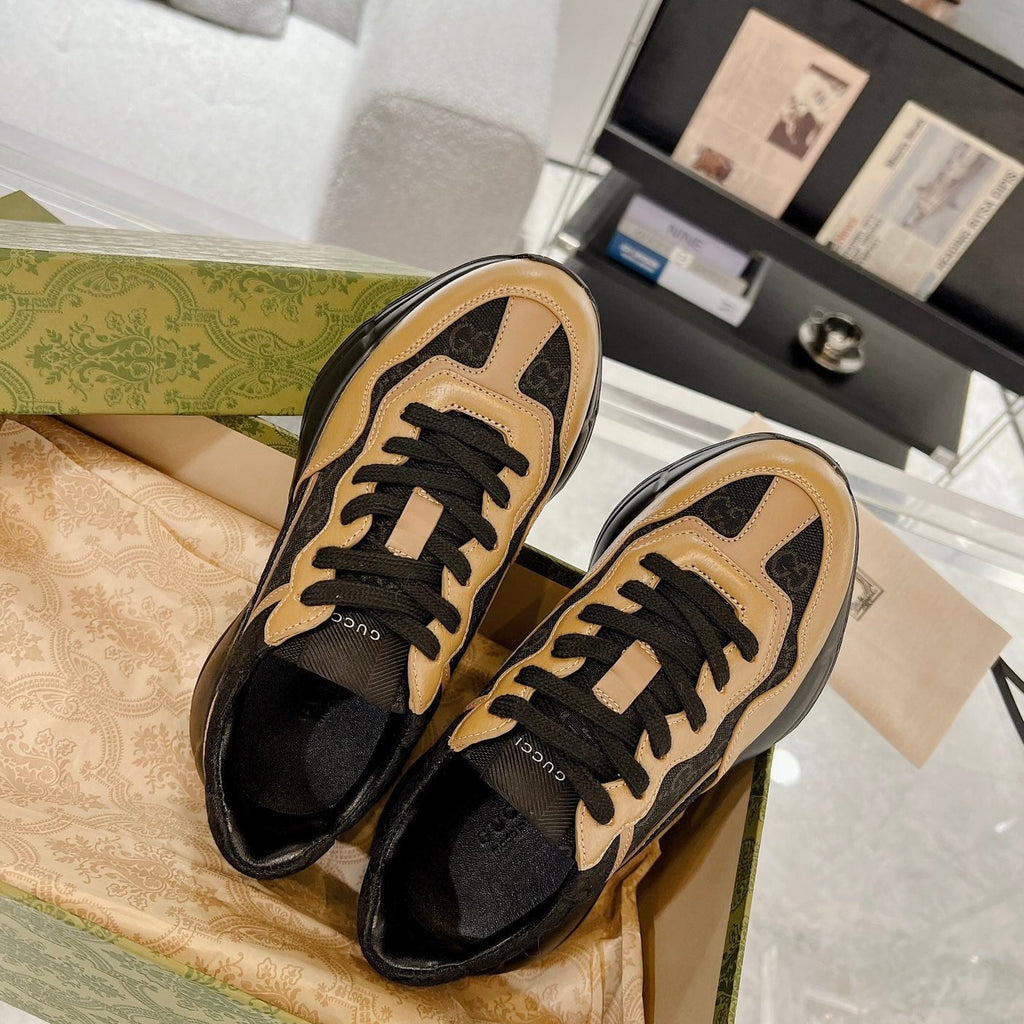 GUCCI 100 RHYTON SNEAKER Black Caramel Brown