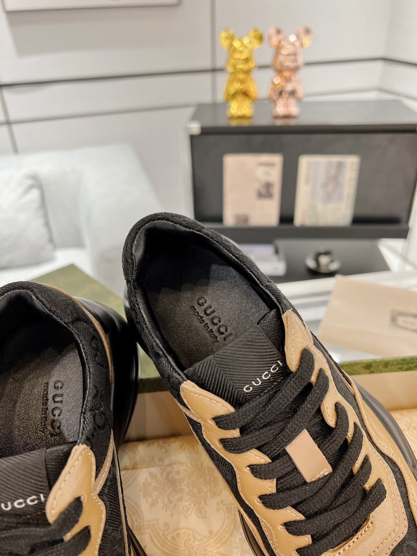 GUCCI 100 RHYTON SNEAKER Black Caramel Brown