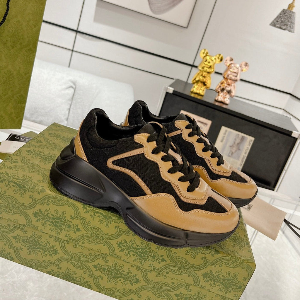 GUCCI 100 RHYTON SNEAKER Black Caramel Brown