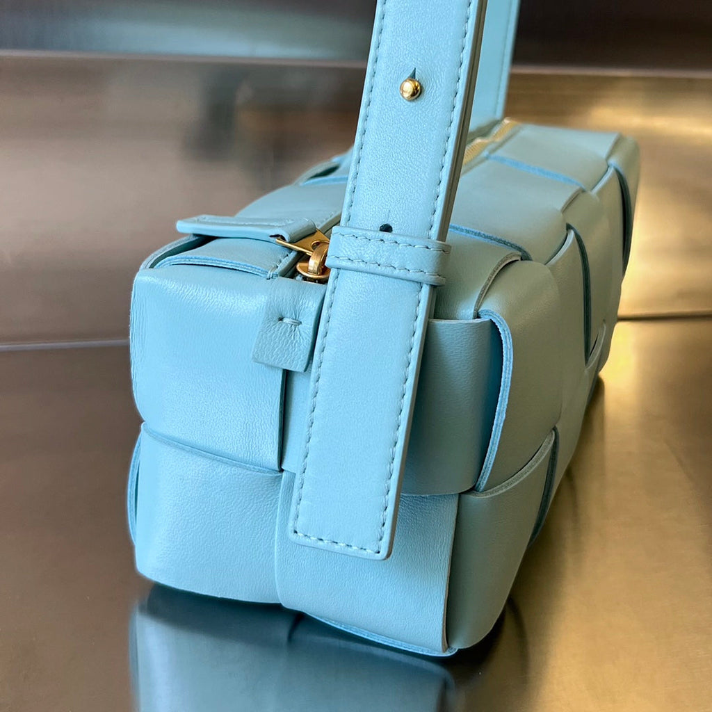 BOTTEGA VENETA BRICK CASSETTE 28 IN SKY BLUE CALFSKIN