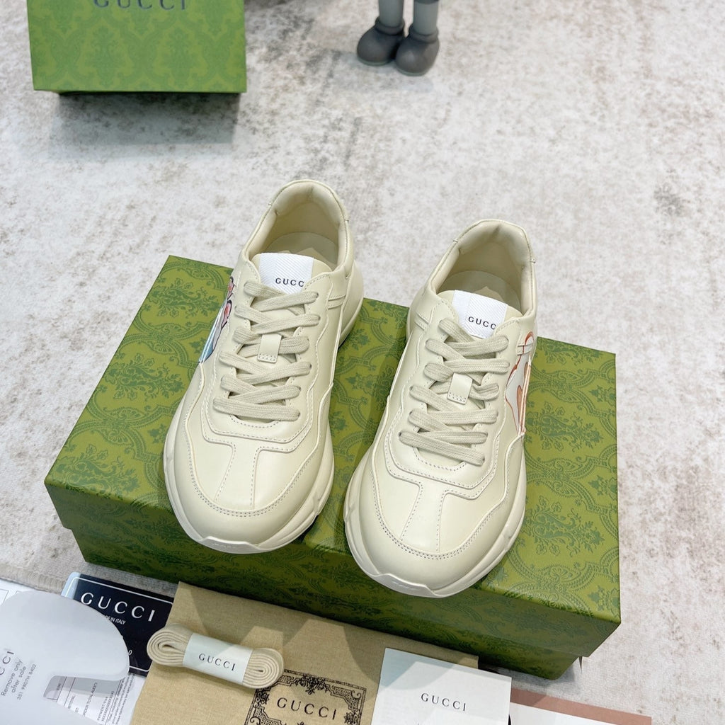 GUCCI RHYTON TRAINER WHITE LAMBSKIN WITH CAT ICON