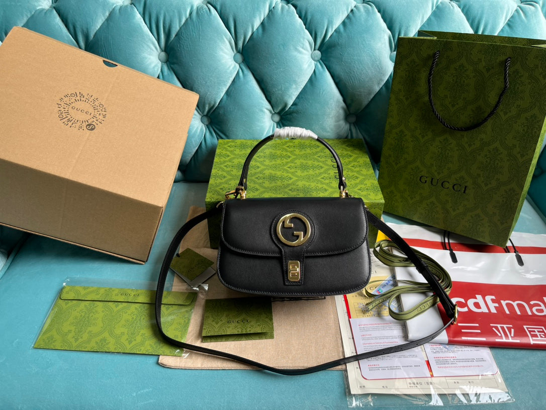 GUCCI BLONDIE 23 TOP-HANDLE BAG BLACK CALFSKIN