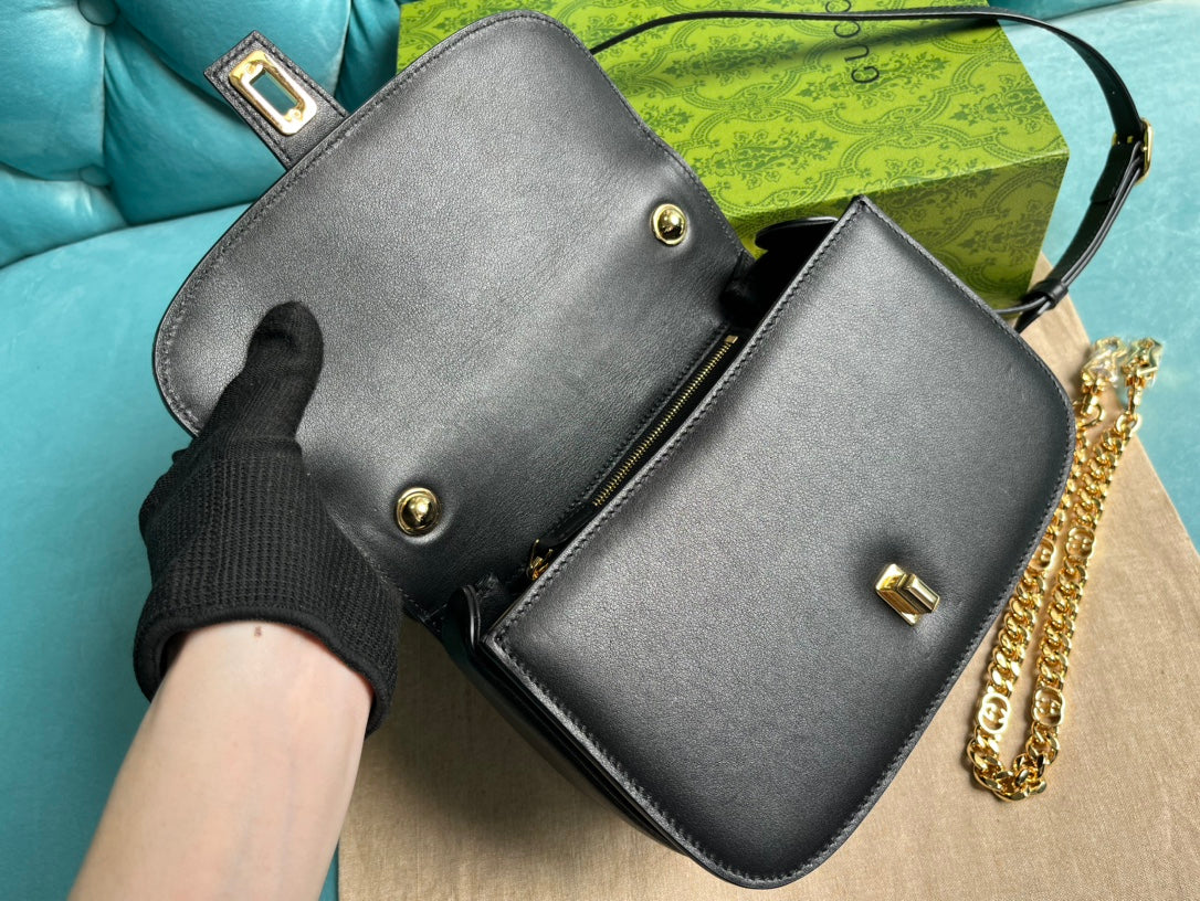 GUCCI BLONDIE 23 TOP-HANDLE BAG BLACK CALFSKIN