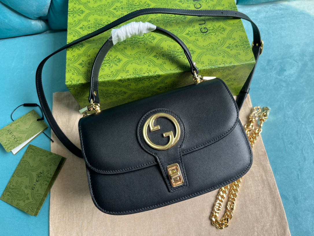 GUCCI BLONDIE 23 TOP-HANDLE BAG BLACK CALFSKIN
