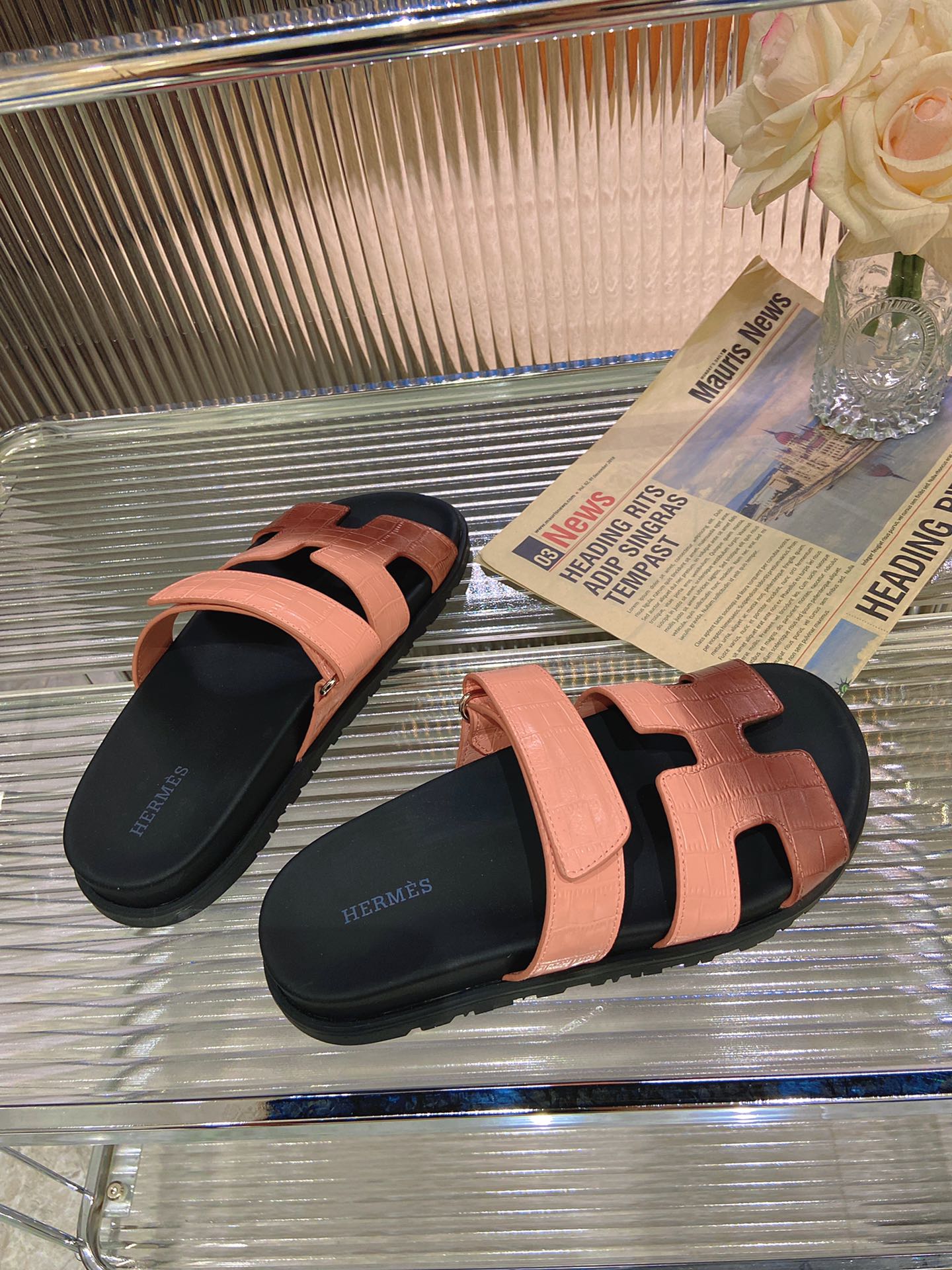 HERMES CHYPRE SANDAL OMBRE LIGHT PINK BROWN CALFSKIN