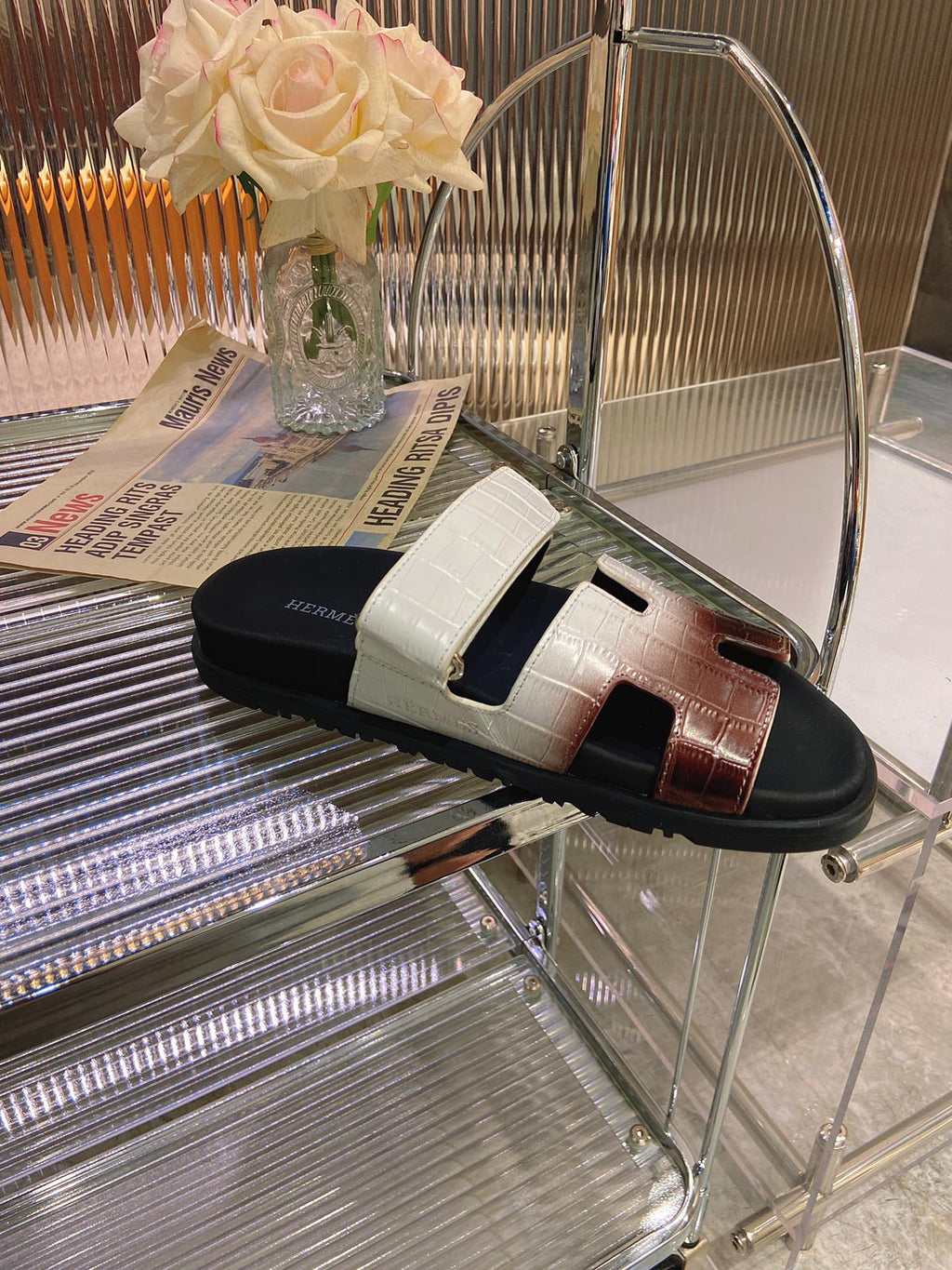 HERMES CHYPRE SANDAL OMBRE WHITE BROWN CALFSKIN