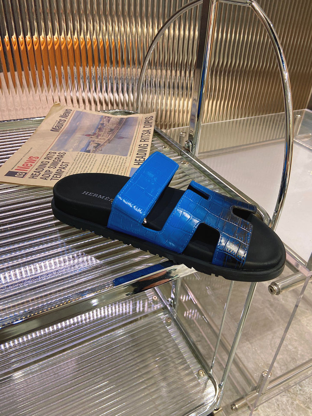 HERMES CHYPRE SANDAL OMBRE BLACK COBALT CALFSKIN
