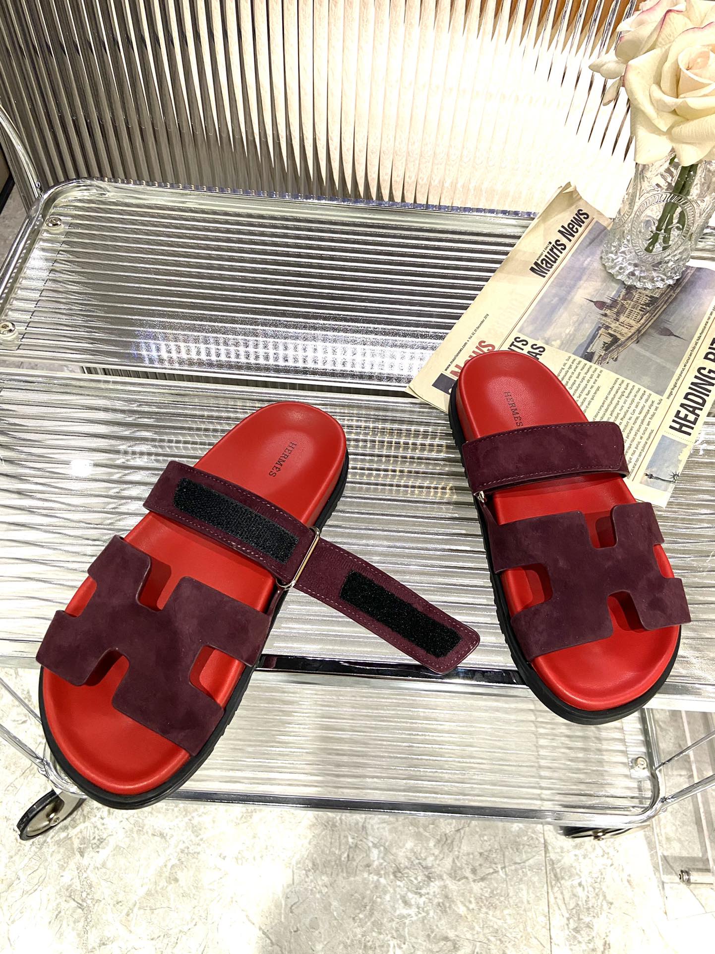 HERMES CHYPRE SANDAL CHERRY MIX JAM SUEDE
