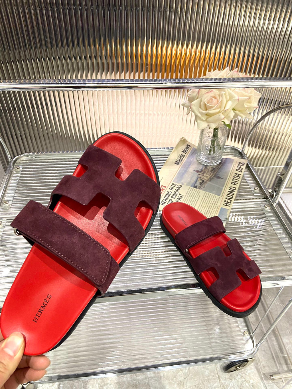 HERMES CHYPRE SANDAL CHERRY MIX JAM SUEDE