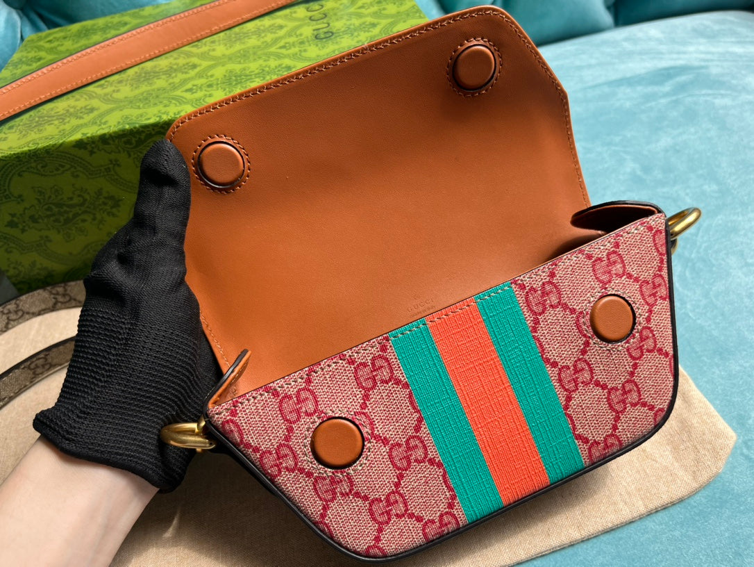 GUCCI MINI 13 HANDBAG IN LIGHT PINK AND BEIGE CANVAS