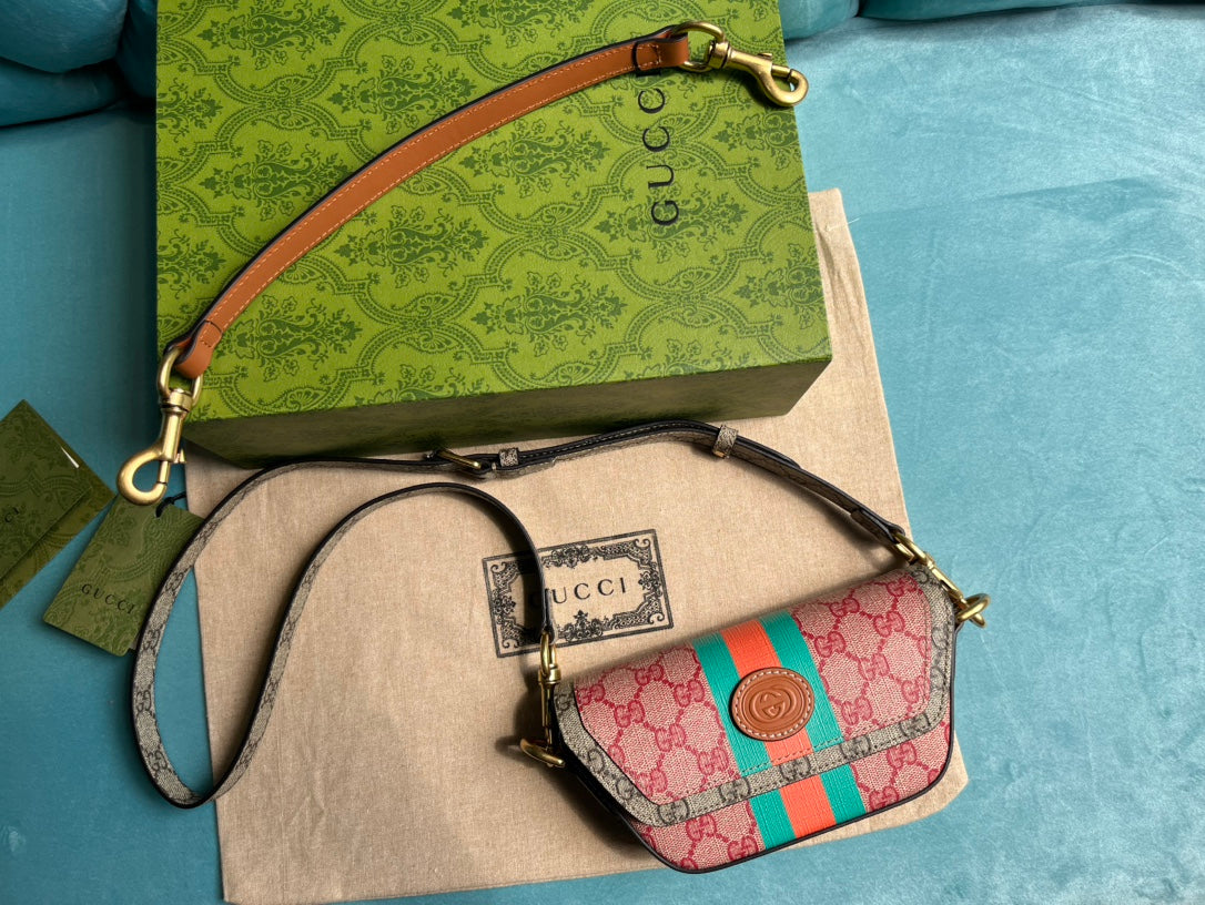 GUCCI MINI 13 HANDBAG IN LIGHT PINK AND BEIGE CANVAS