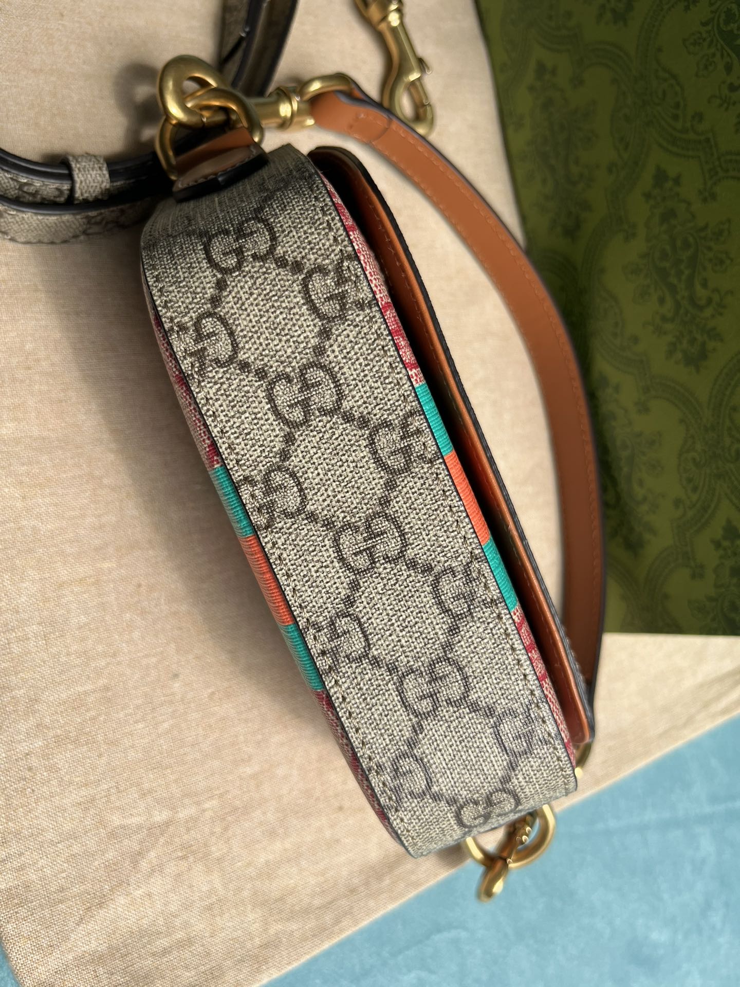 GUCCI MINI 13 HANDBAG IN LIGHT PINK AND BEIGE CANVAS
