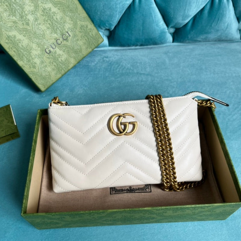GUCCI MARMONT MINI 22 HANDBAG IN WHITE CALFSKIN
