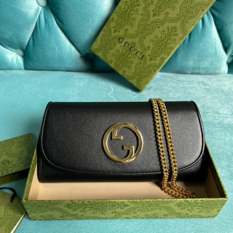 GUCCI BLONDIE SHOULDER BAG 21 IN BLACK CALFSKIN GOLD HARDWARE