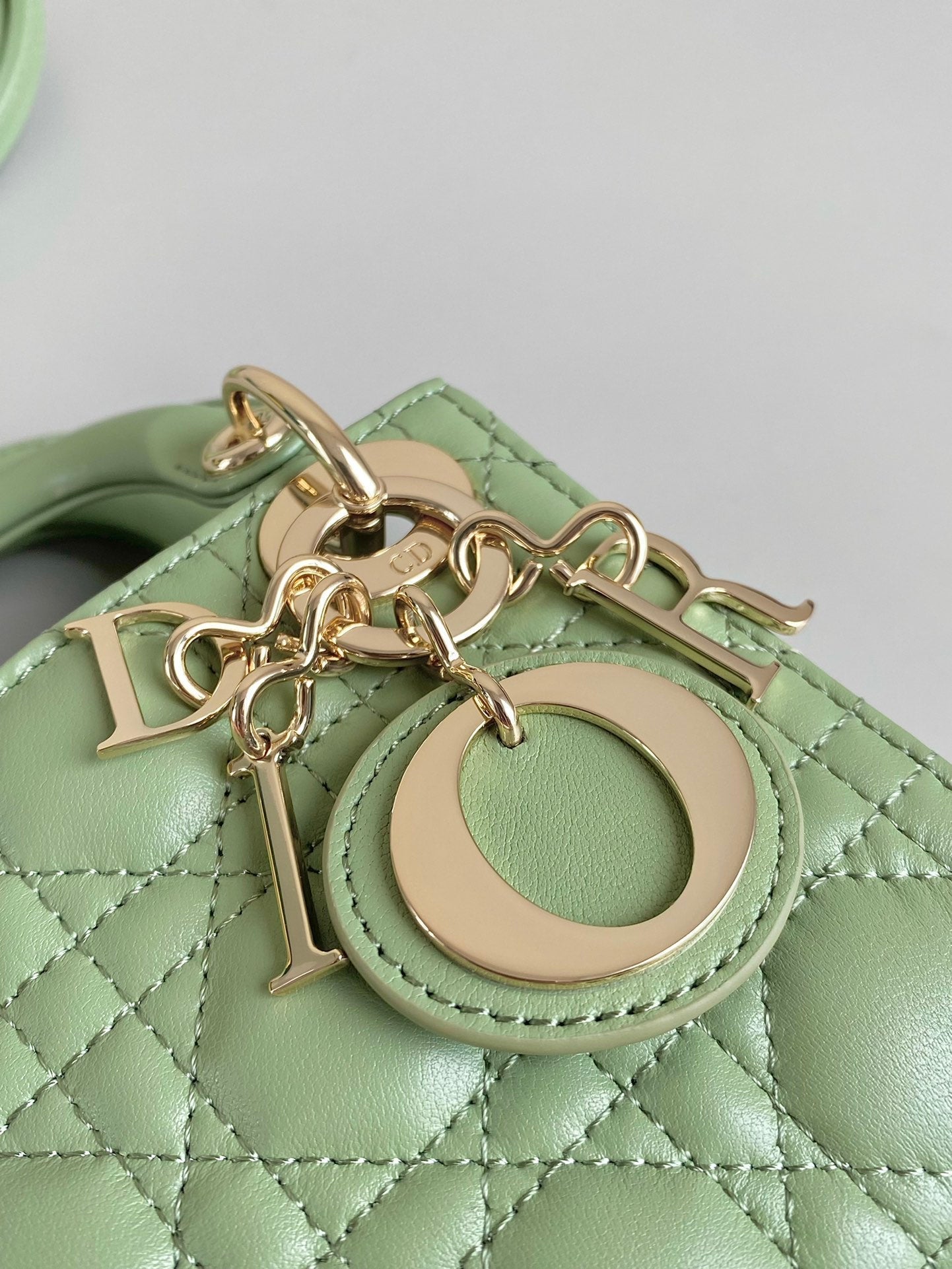 DIOR MICRO LADY 12 BAG IN LIGHT GREEN LAMBSKIN