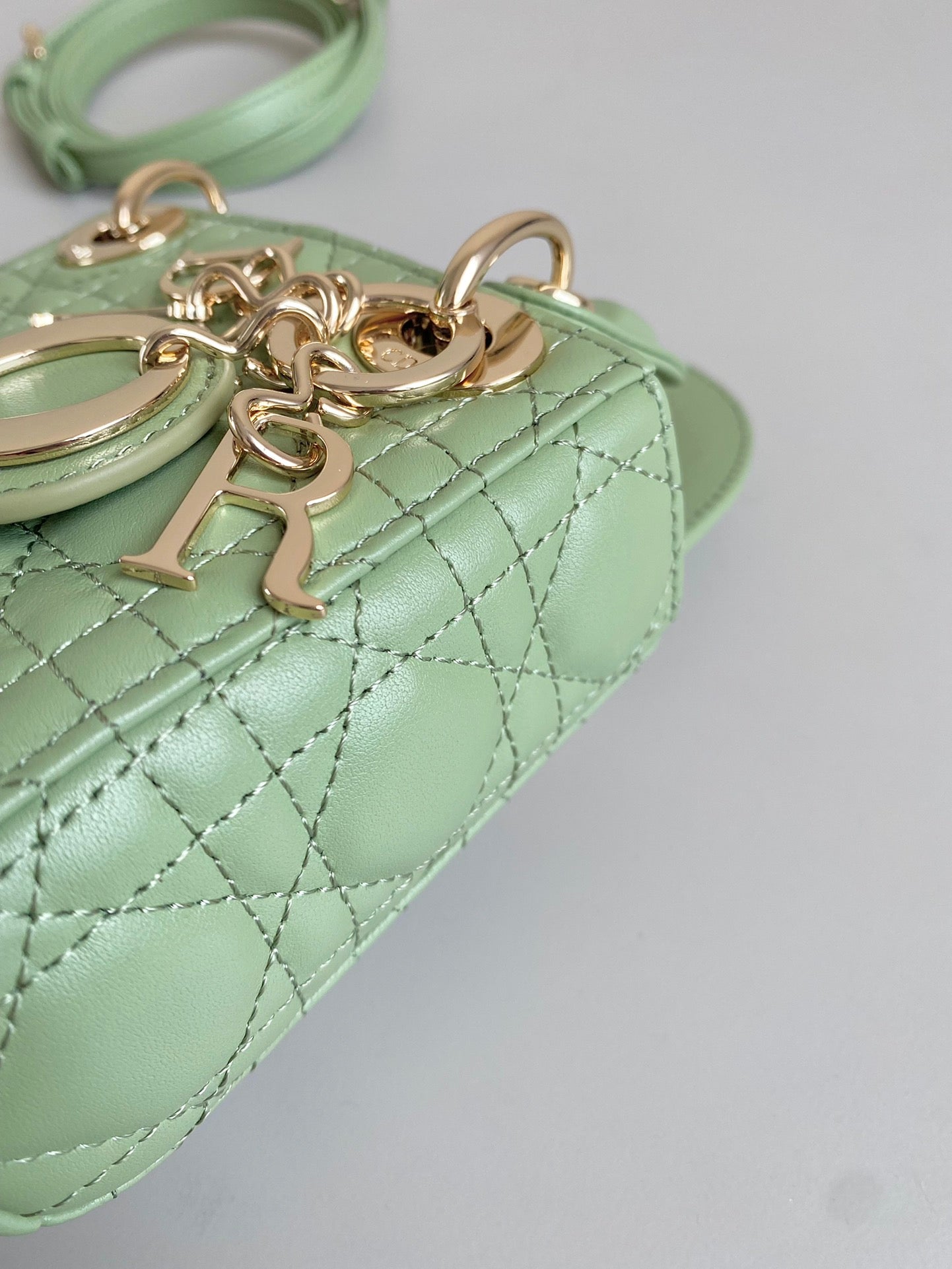 DIOR MICRO LADY 12 BAG IN LIGHT GREEN LAMBSKIN