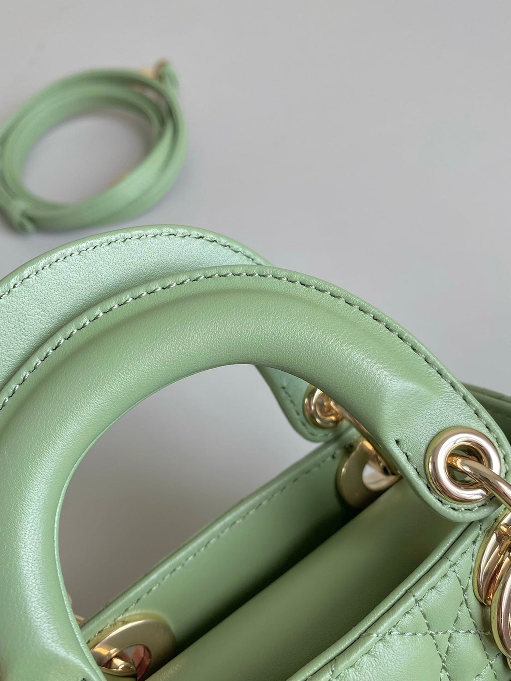 DIOR MICRO LADY 12 BAG IN LIGHT GREEN LAMBSKIN