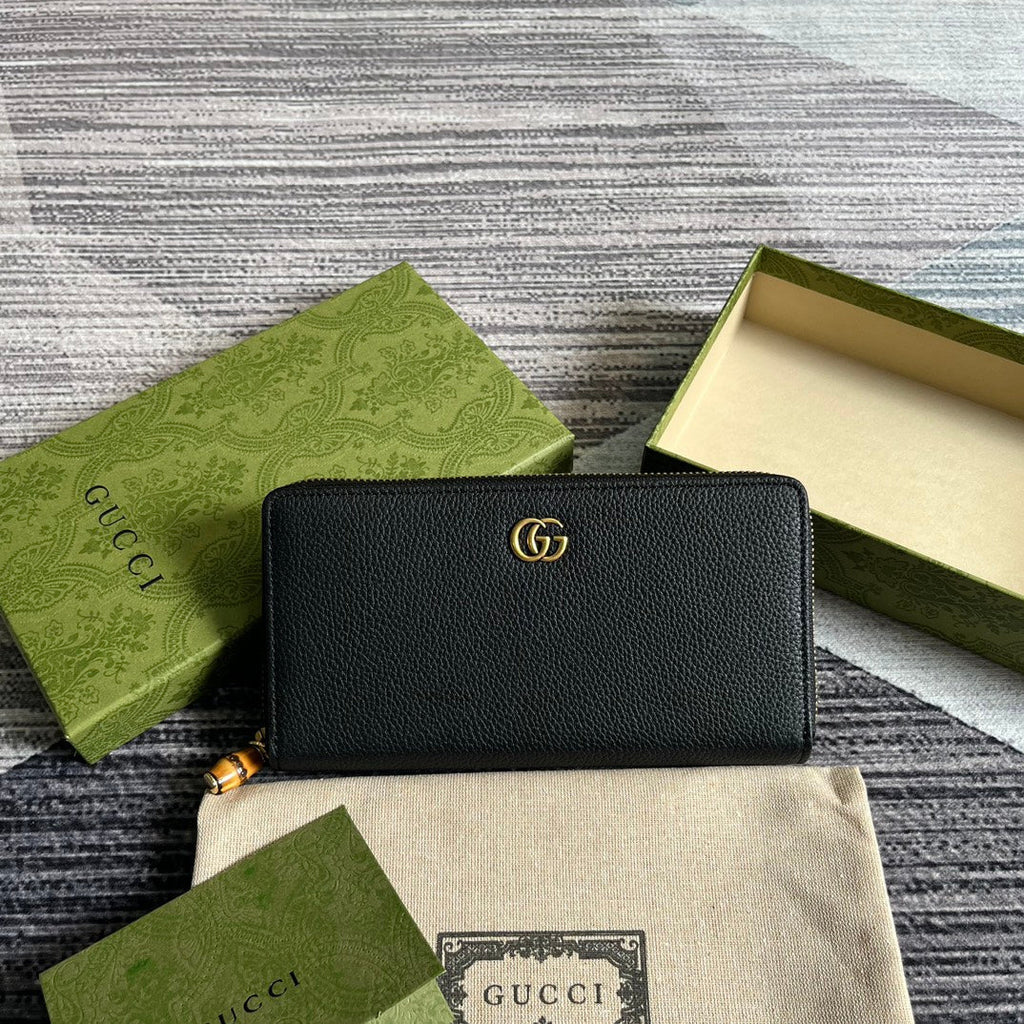 GUCCI MARMONT 19 ZIP-AROUND WALLET BLACK CALFSKIN