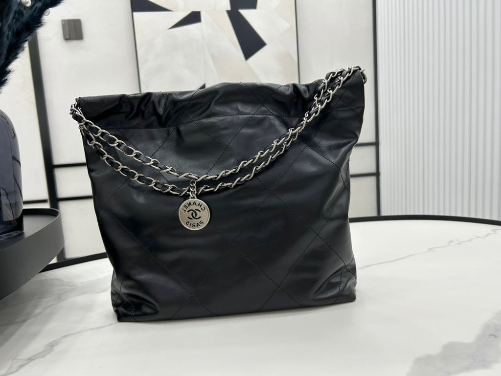 CHANEL MEDIUM 37 HANDBAG IN BLACK CALFSKIN SILVER HARDWARE