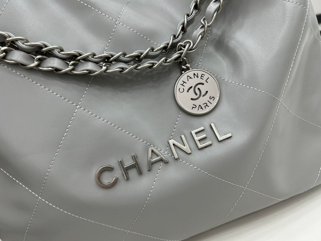 CHANEL LARGE 42 HANDBAG IN GREY CALFSKIN SILVER HARDWARE