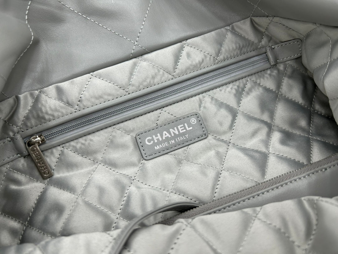 CHANEL LARGE 42 HANDBAG IN GREY CALFSKIN SILVER HARDWARE