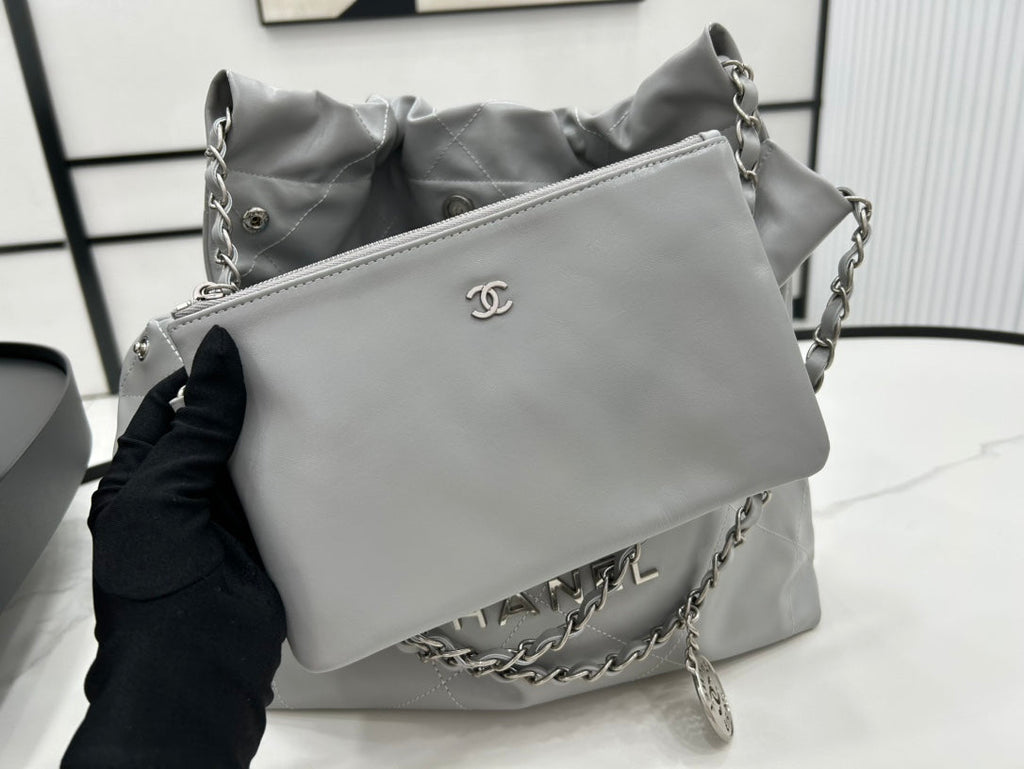 CHANEL MEDIUM 37 HANDBAG IN GREY CALFSKIN SILVER HARDWARE
