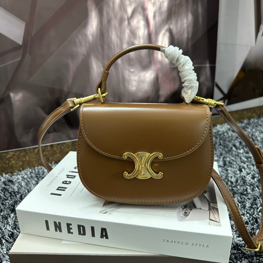 CELINE BESACE TRIPHOME 17 CALFSKIN CARAMEL BROWN