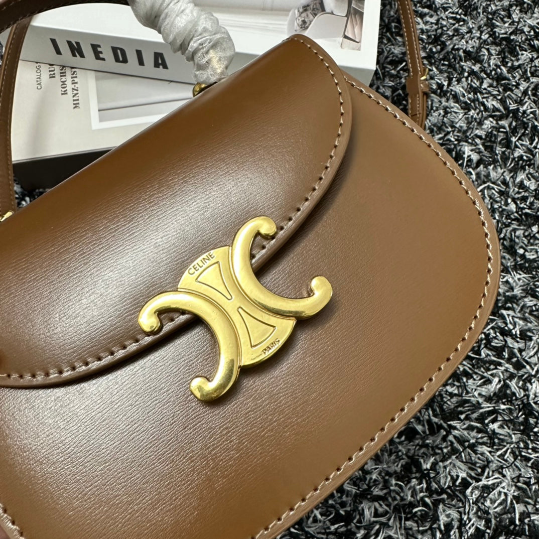 CELINE BESACE TRIPHOME 17 CALFSKIN CARAMEL BROWN