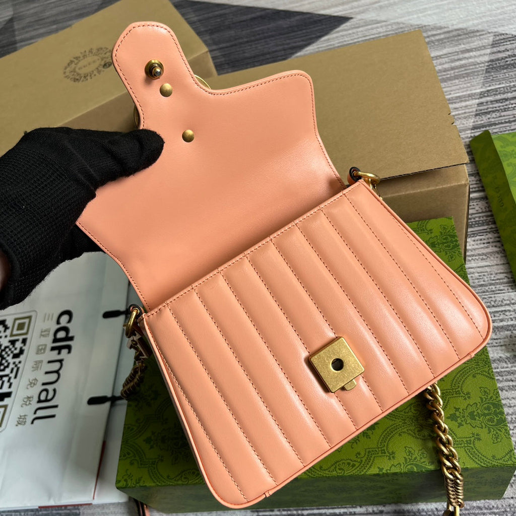 GUCCI MARMONT MINI 21 CLASSIC BAG IN PEACH PINK CALFSKIN