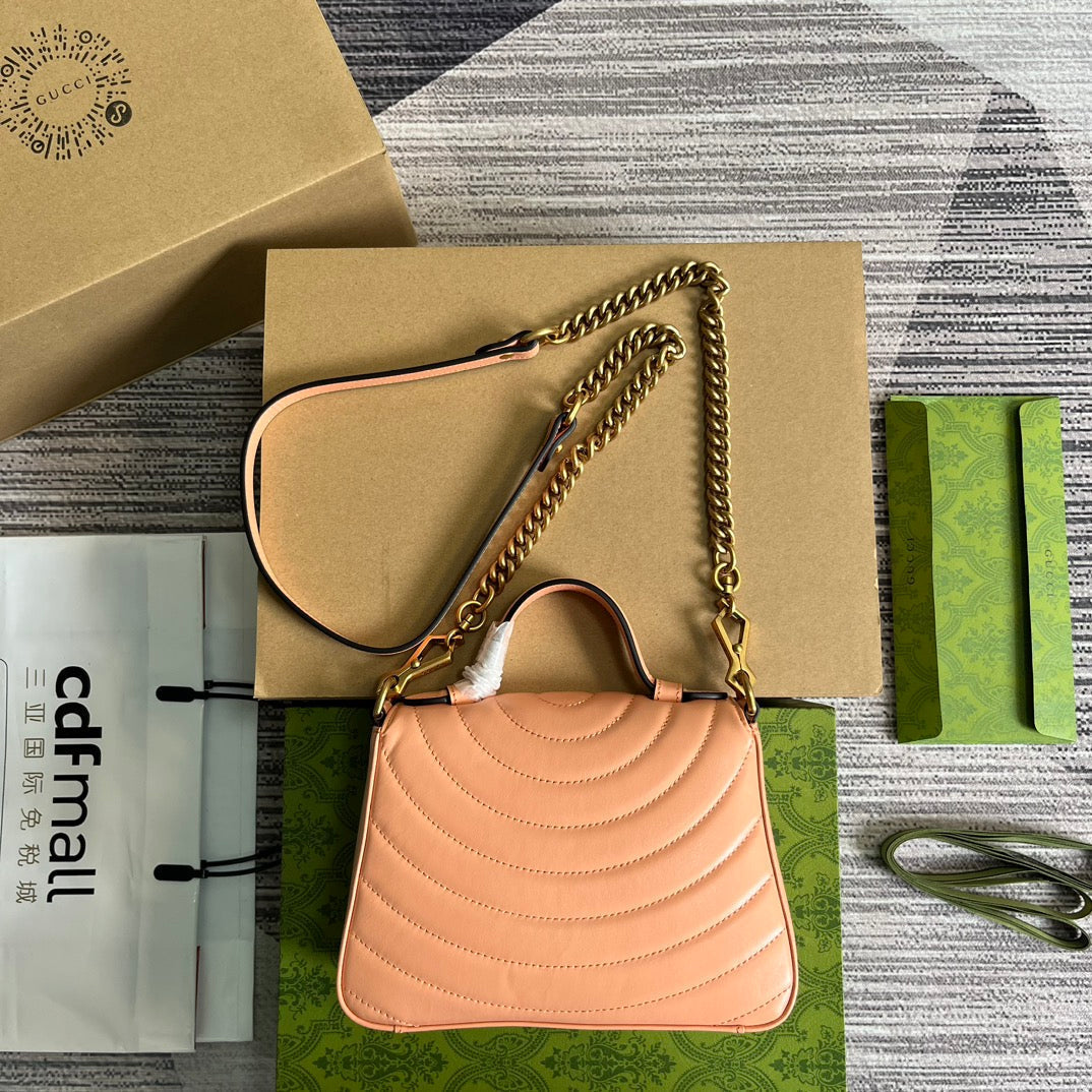 GUCCI MARMONT MINI 21 CLASSIC BAG IN PEACH PINK CALFSKIN