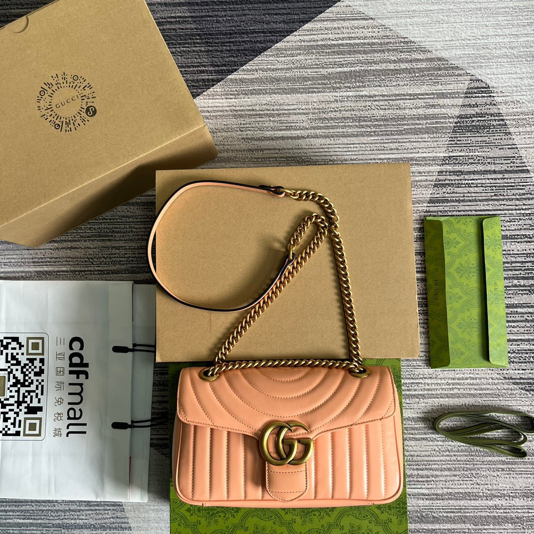 GUCCI MARMONT 26 CLASSIC BAG IN PEACH PINK CALFSKIN