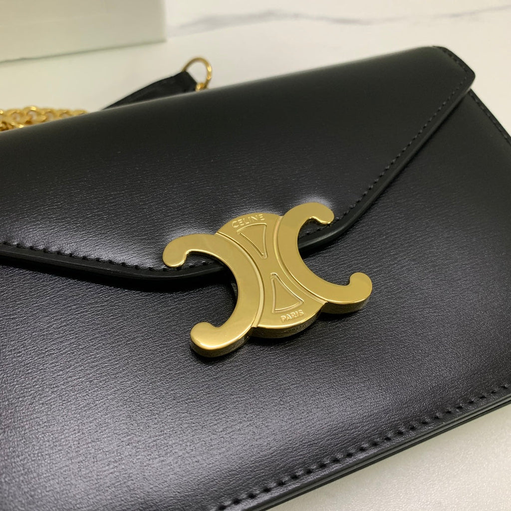 CELINE WALLET ON CHAIN MARGO 19 IN BLACK SMOOTH CALFSKIN GOLD HARDWARE