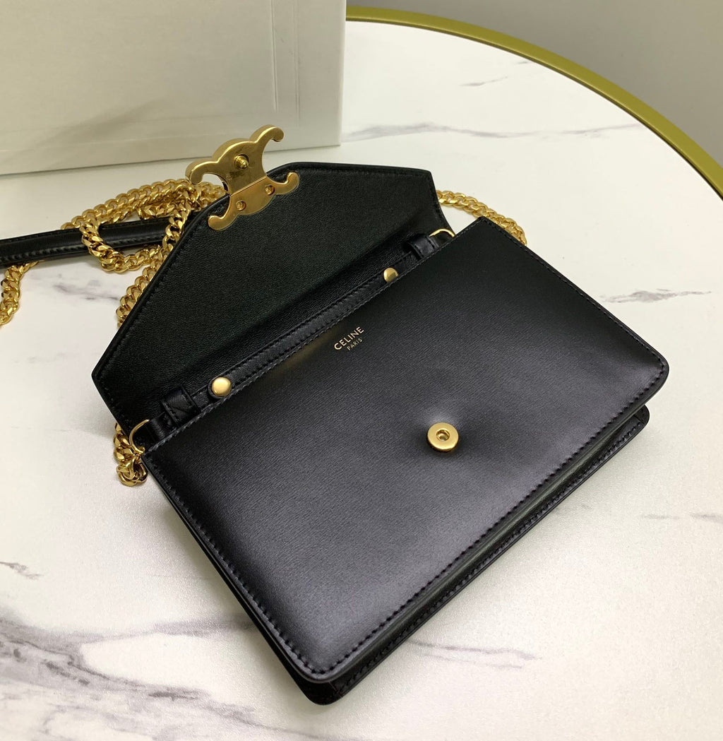 CELINE WALLET ON CHAIN MARGO 19 IN BLACK SMOOTH CALFSKIN GOLD HARDWARE