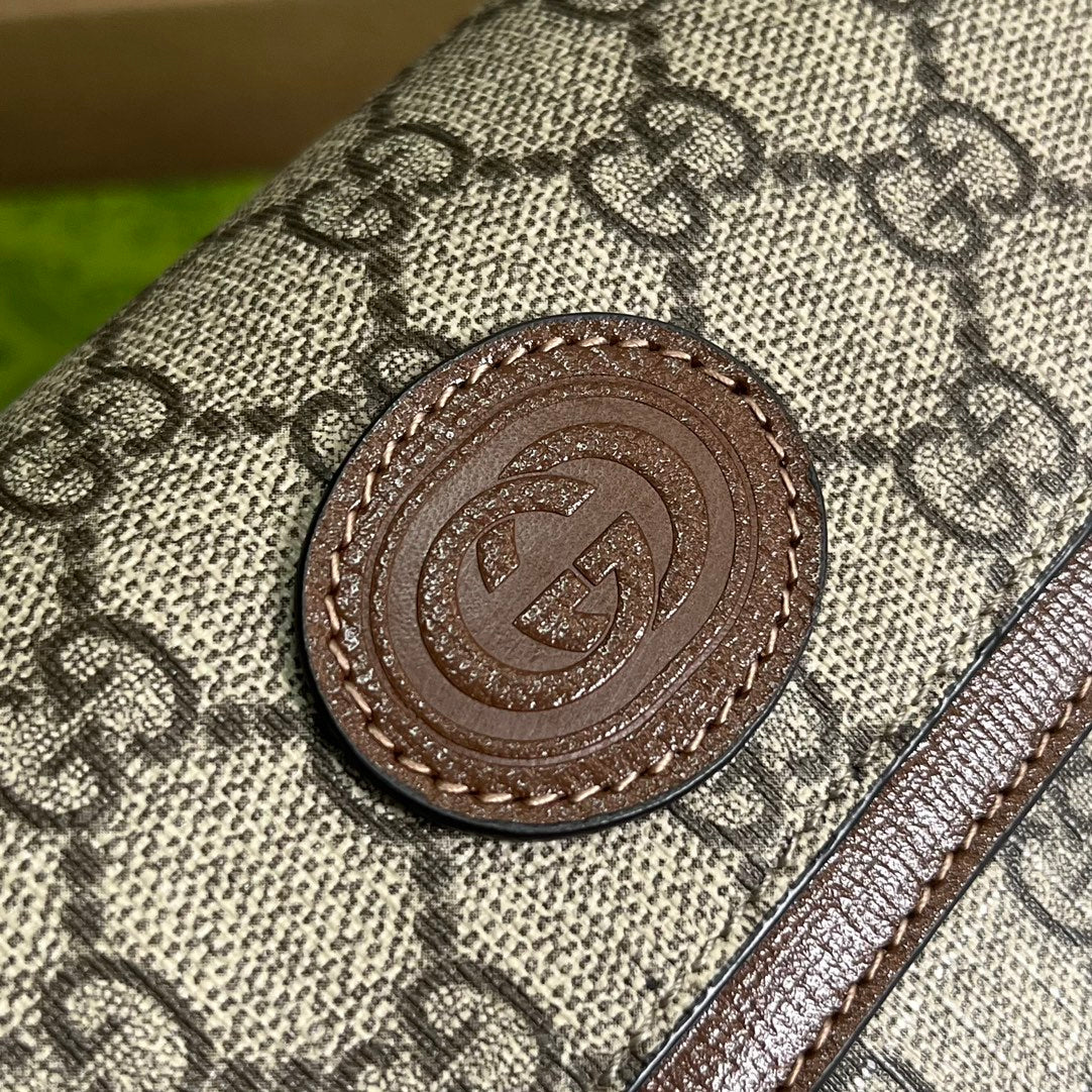GUCCI MINI 13 HANDBAG IN BEIGE CANVAS AND BROWN CALFSKIN
