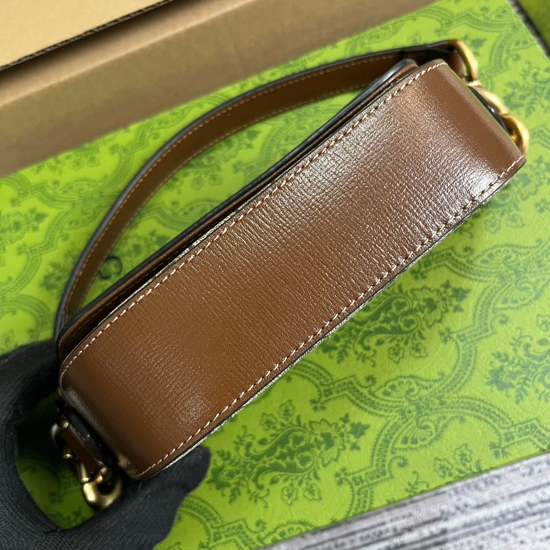 GUCCI MINI 13 HANDBAG IN BEIGE CANVAS AND BROWN CALFSKIN