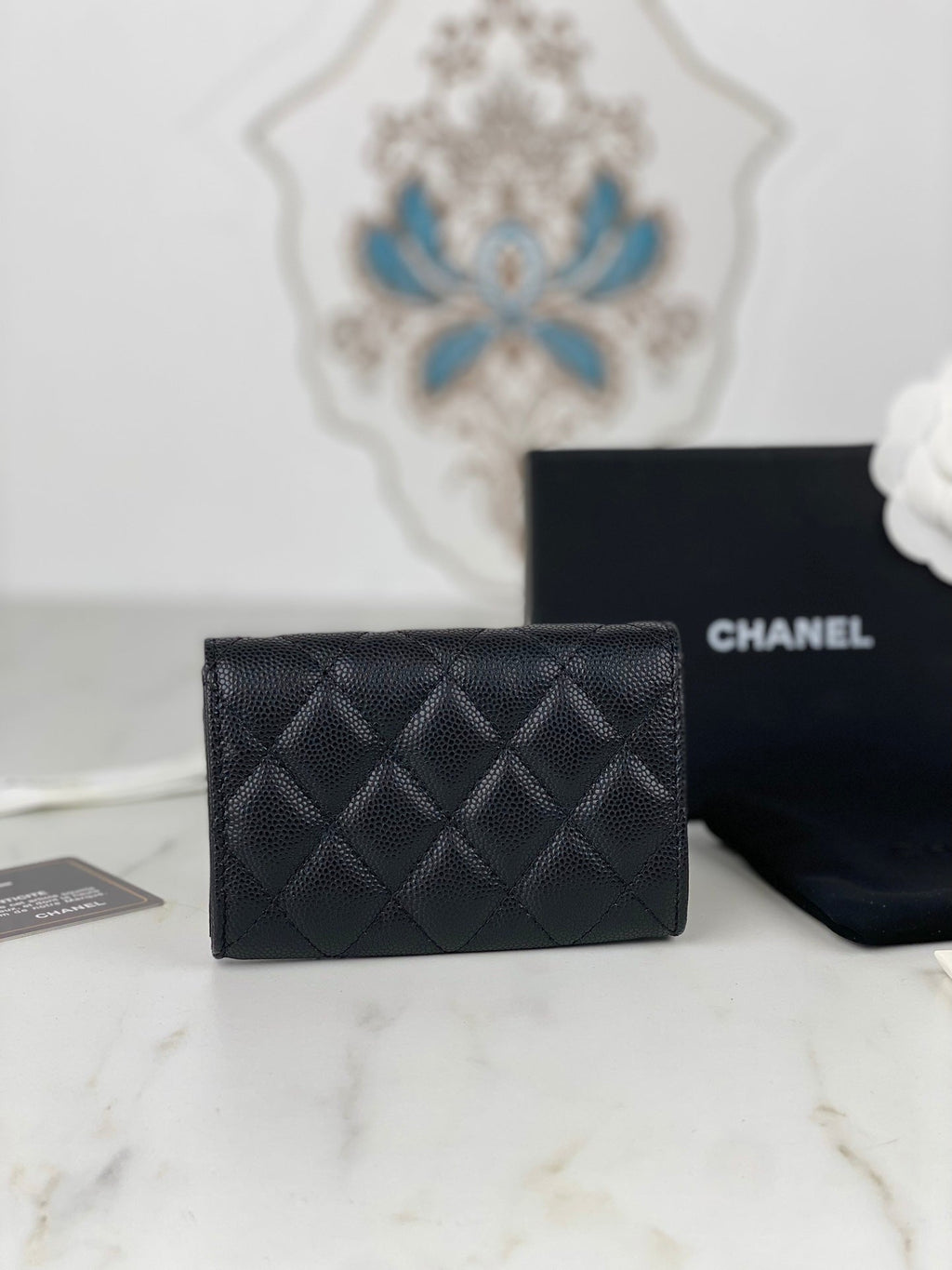 CHANEL FLAP CARD HOLDER 11 BLACK GRAINED CALFSKIN GOLD ICON