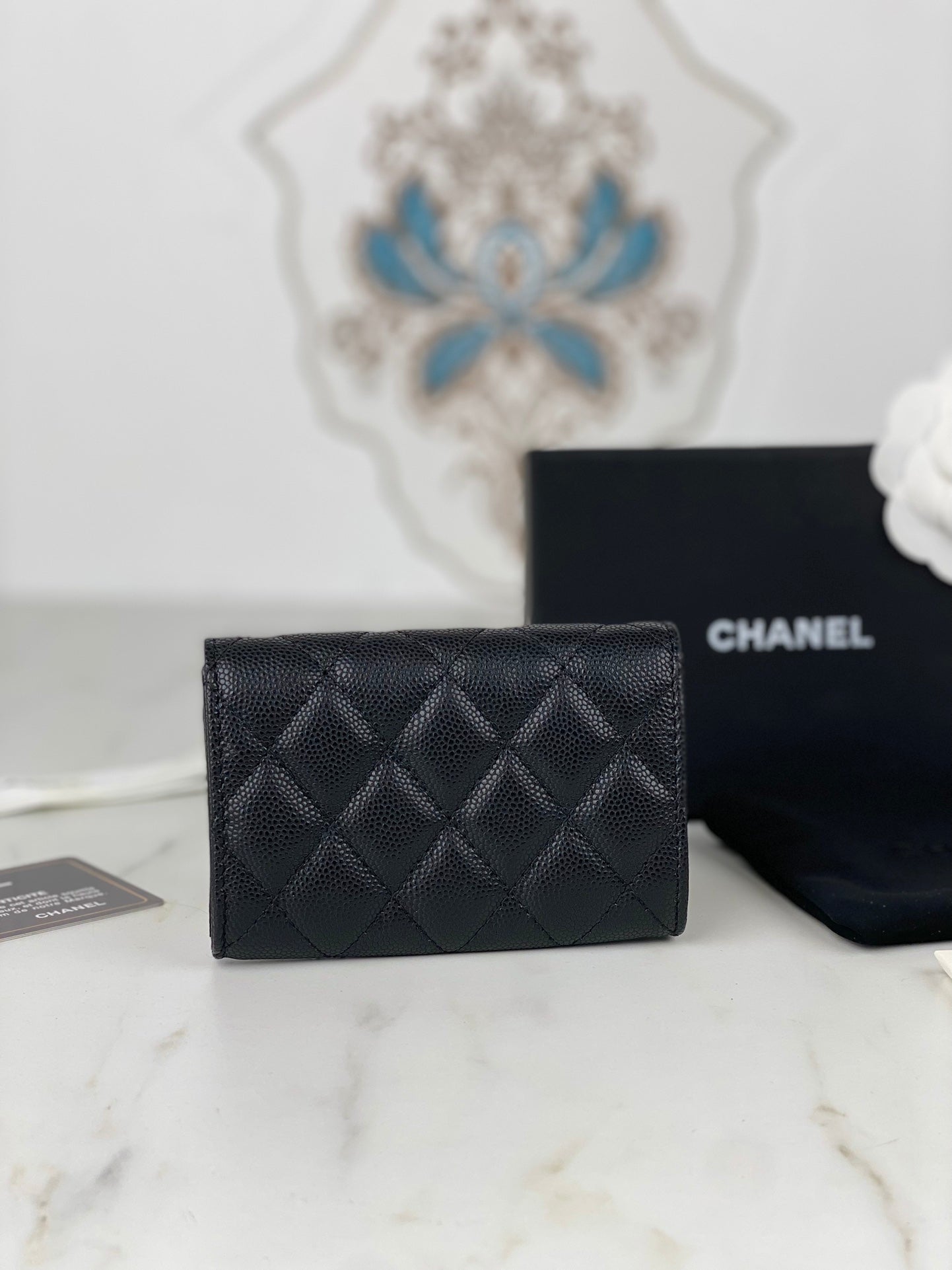 CHANEL FLAP CARD HOLDER 11 BLACK GRAINED CALFSKIN GOLD ICON