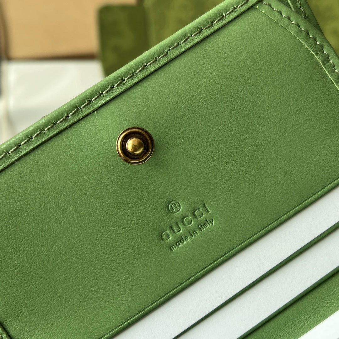 GUCCI MARMONT QUILTED WALLET 11 IN LIGHT GREEN LAMBSKIN
