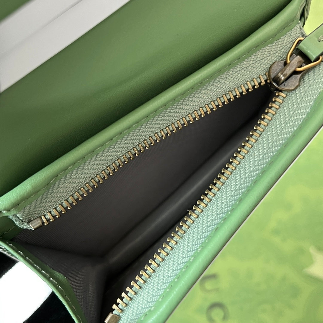 GUCCI MARMONT QUILTED WALLET 11 IN LIGHT GREEN LAMBSKIN