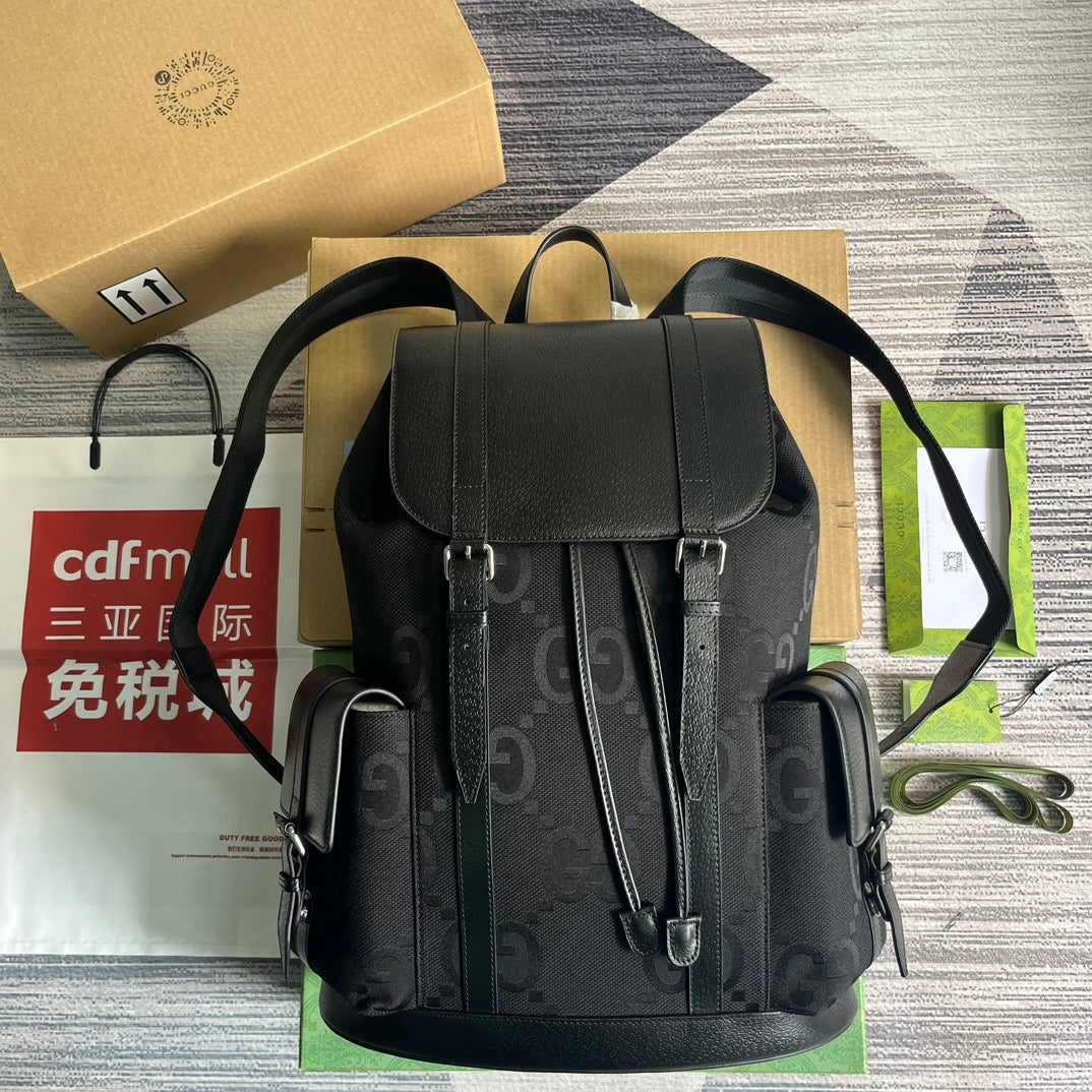 GUCCI OPHIDIA LARGE 42 BACKPACK IN BLACK CANVAS AND CALFSKIN