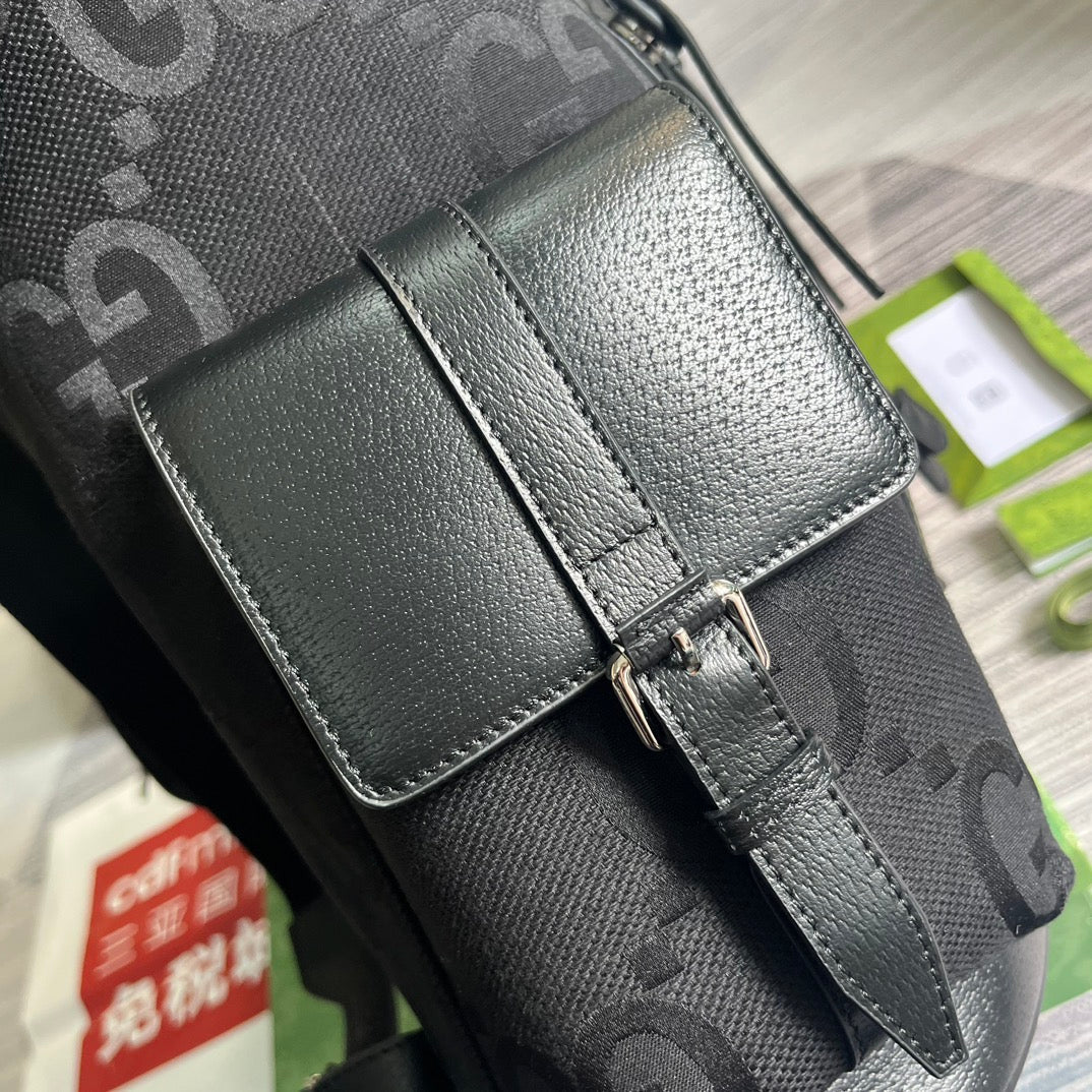 GUCCI OPHIDIA LARGE 42 BACKPACK IN BLACK CANVAS AND CALFSKIN