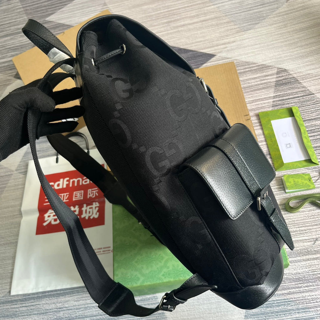 GUCCI OPHIDIA LARGE 42 BACKPACK IN BLACK CANVAS AND CALFSKIN