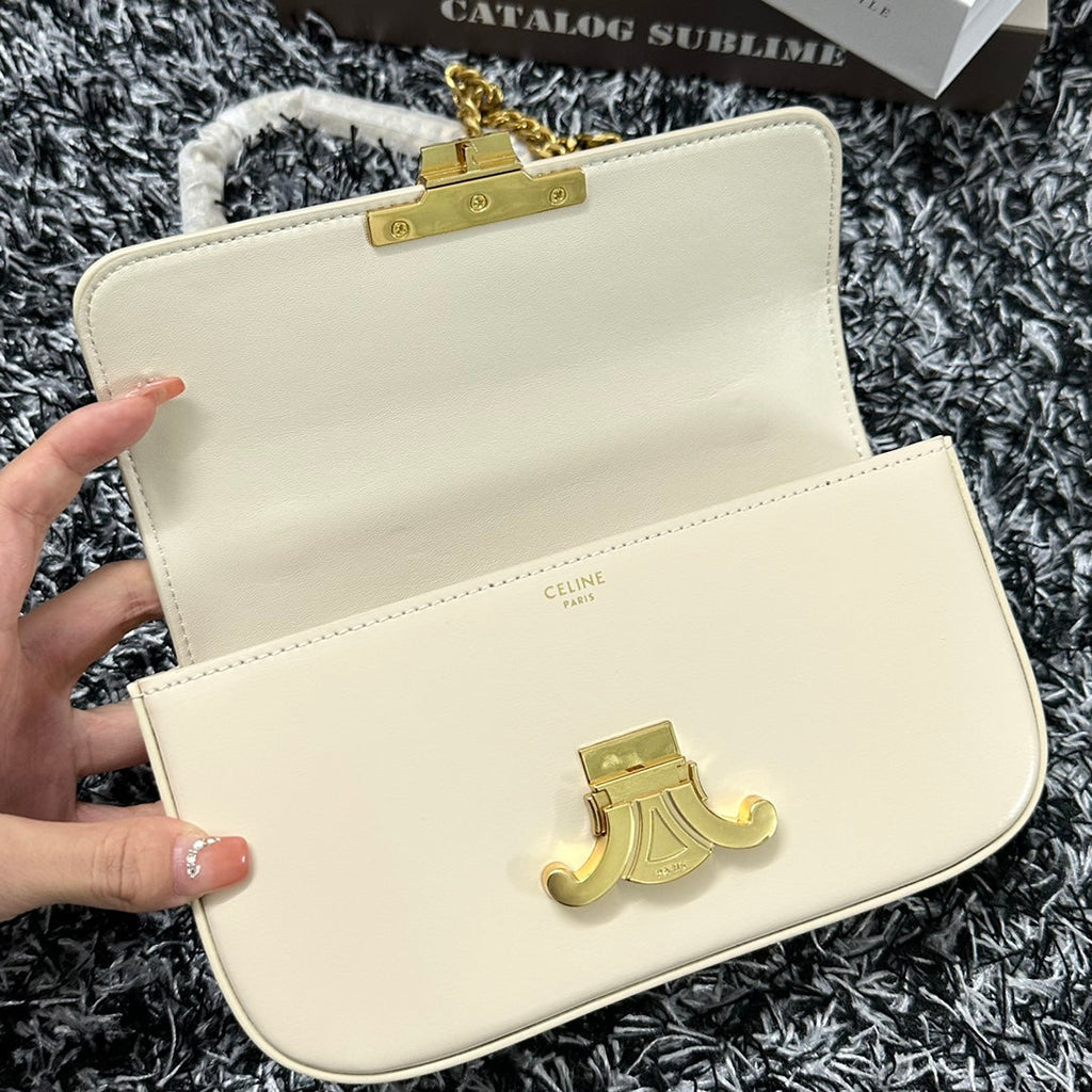 CELINE TRIPHOME 20 WHITE COWHIDE LEATHER CHAIN STRAP BAG