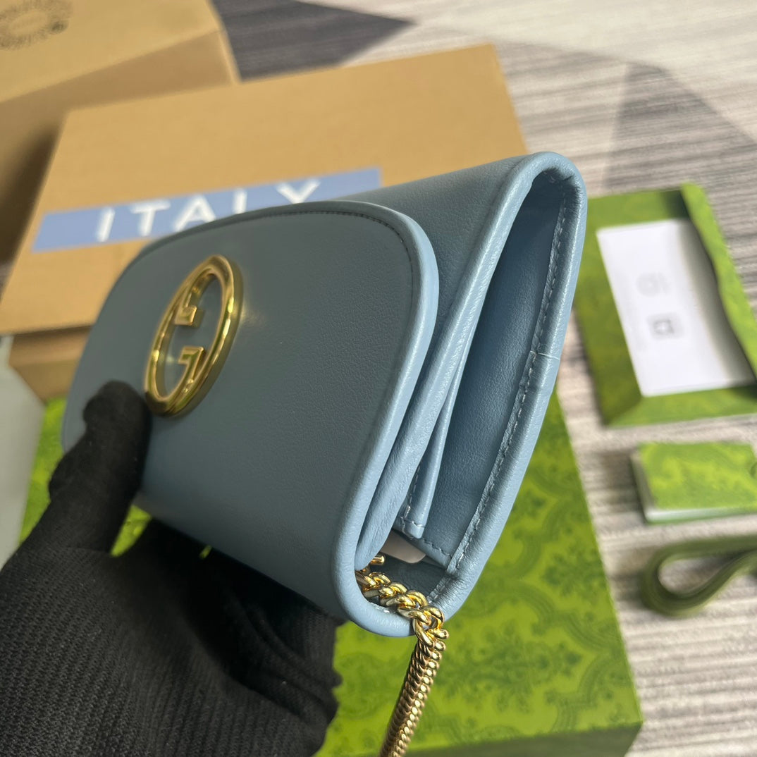 GUCCI BLONDIE SHOULDER BAG 21 IN SKY BLUE CALFSKIN GOLD HARDWARE